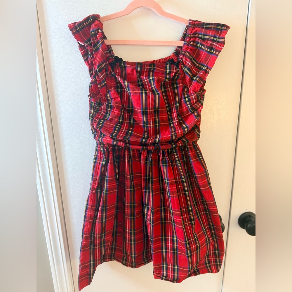 J. Crewcuts Red Plaid Ruffle Shoulder Kids Dress